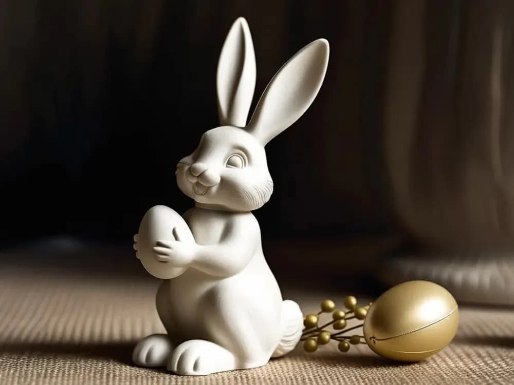 STL - Figura de conejo de Pascua con huevo render 1