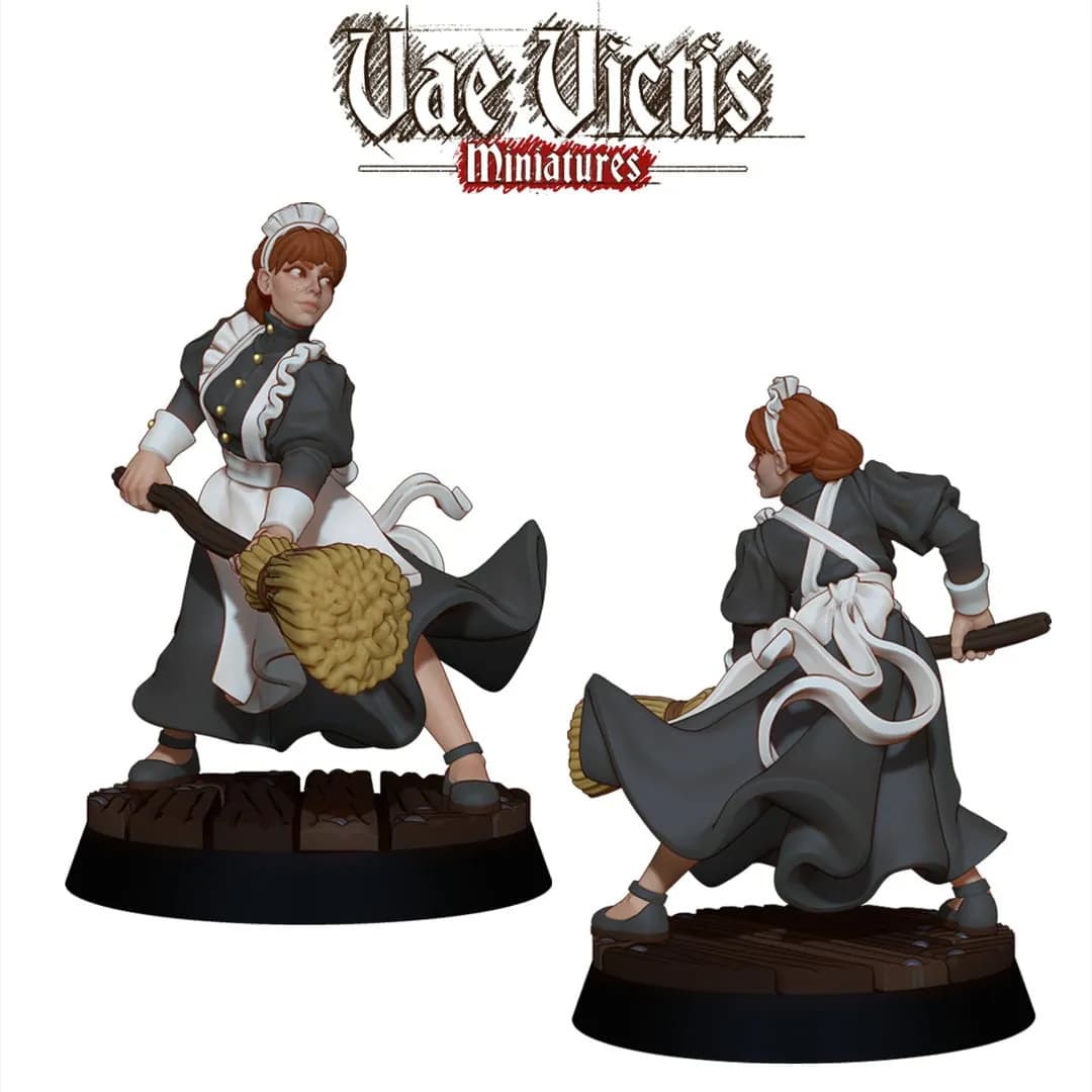 STL - Maid with broom anime style figure