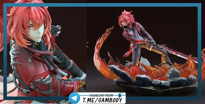 STL - Figura de Diluc con temática de fuego render 2