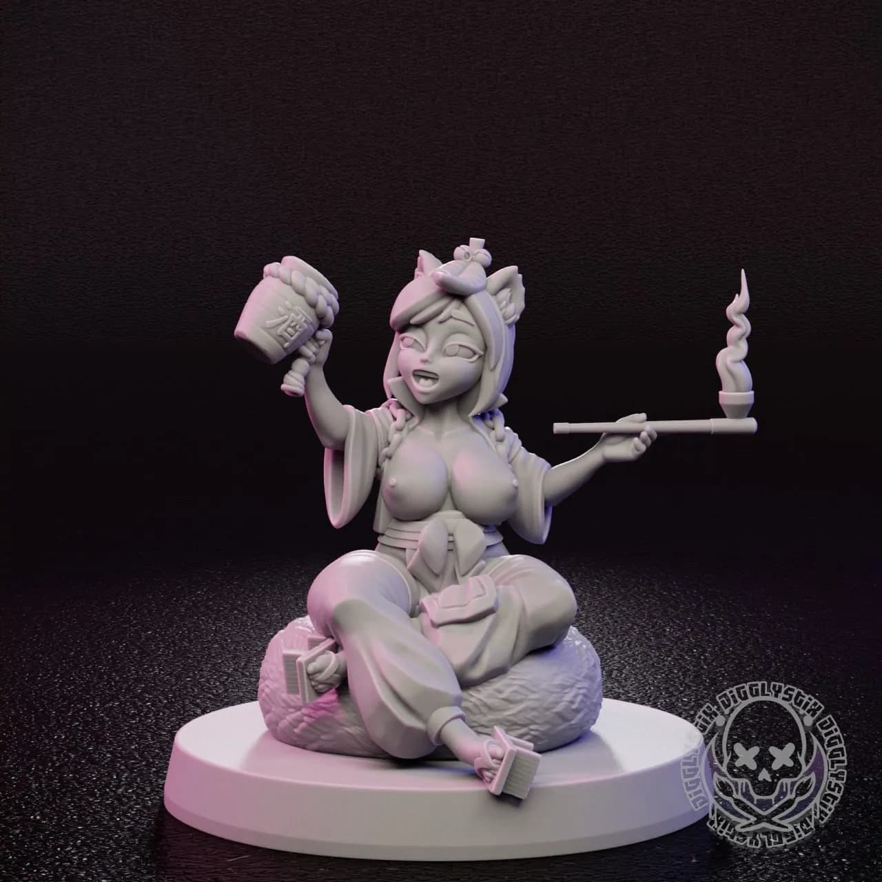 STL - Figura de Doncella Elfa Bebiendo y Fumando render 2