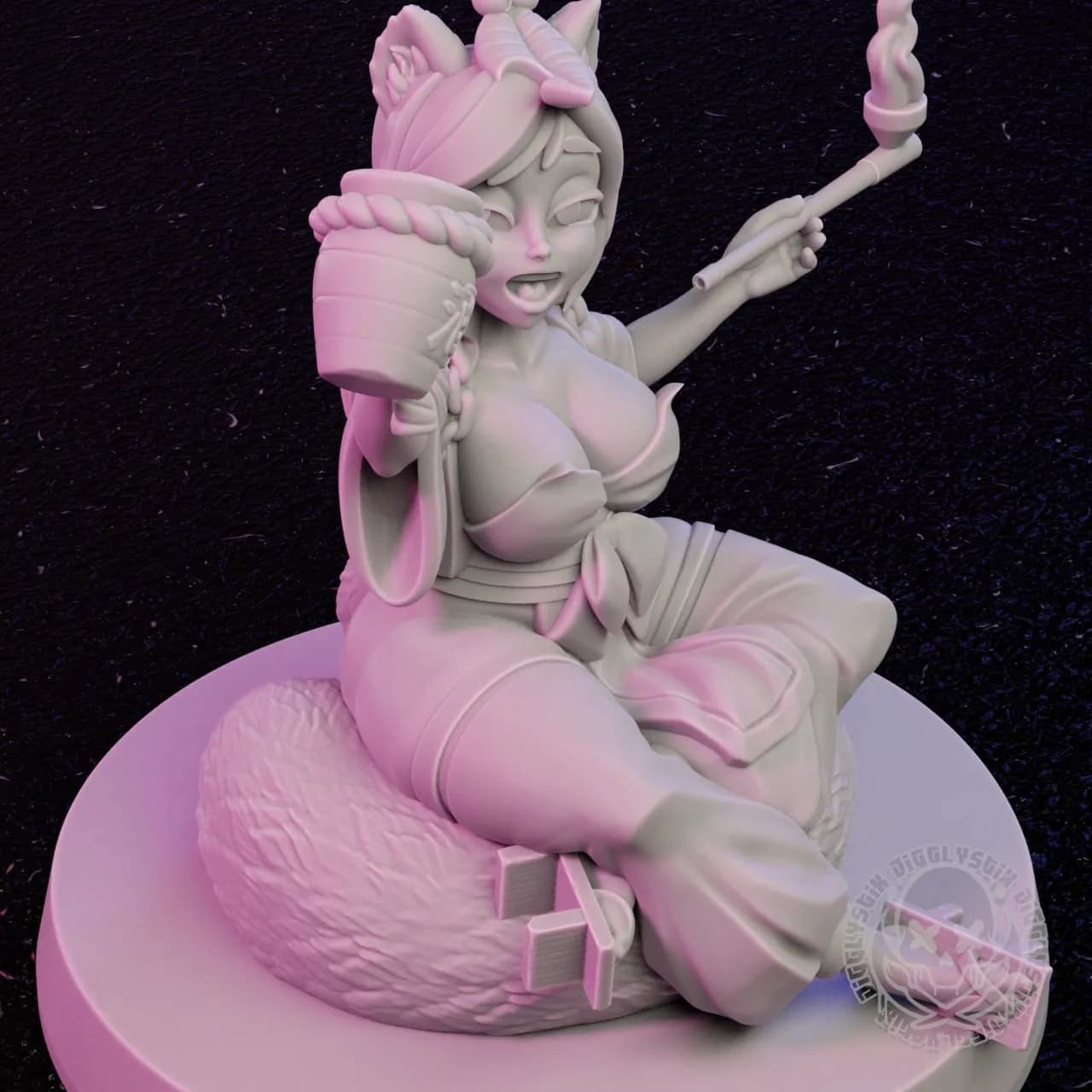 STL - Figura de Doncella Elfa Bebiendo y Fumando render 5