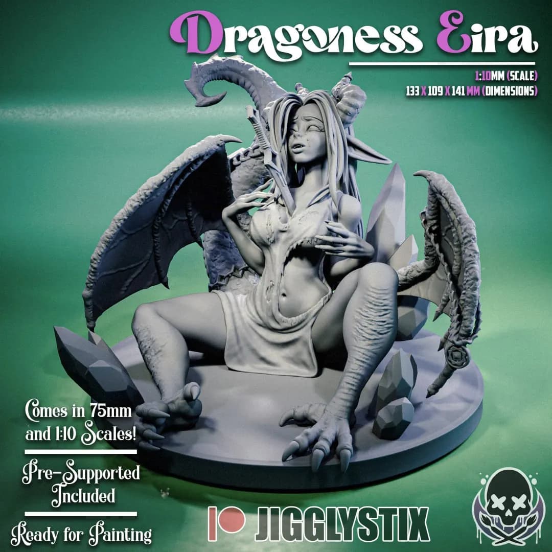 STL - Figura de Dragona de Hielo con Alas render 3