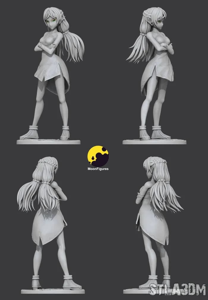 STL - Figura de Elfa con Vestido Amarillo render 3
