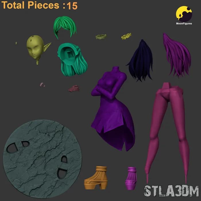 STL - Figura de Elfa con Vestido Amarillo render 4