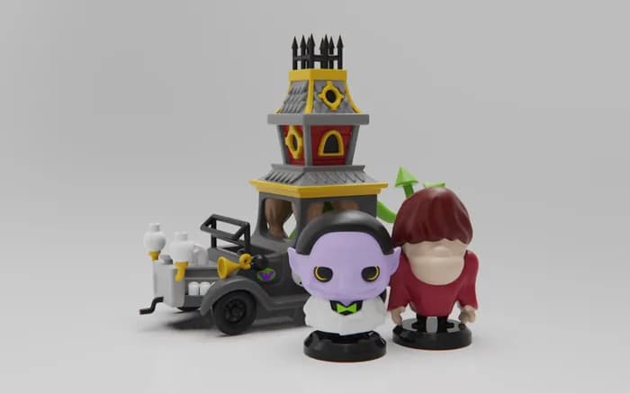 STL - Figura de Elvira y el coche "Gruesome Twosome" de Wacky Races