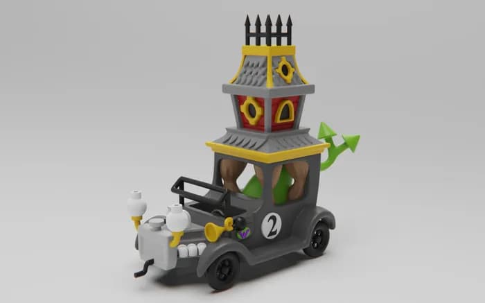 STL - Figura de Elvira y el coche "Gruesome Twosome" de Wacky Races render 3