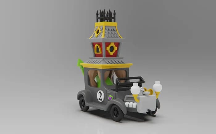 STL - Figura de Elvira y el coche "Gruesome Twosome" de Wacky Races render 5