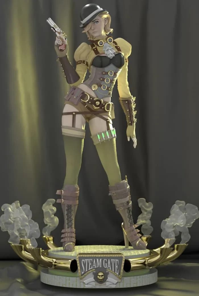 STL - Figura de estilo steampunk con pistola render 2
