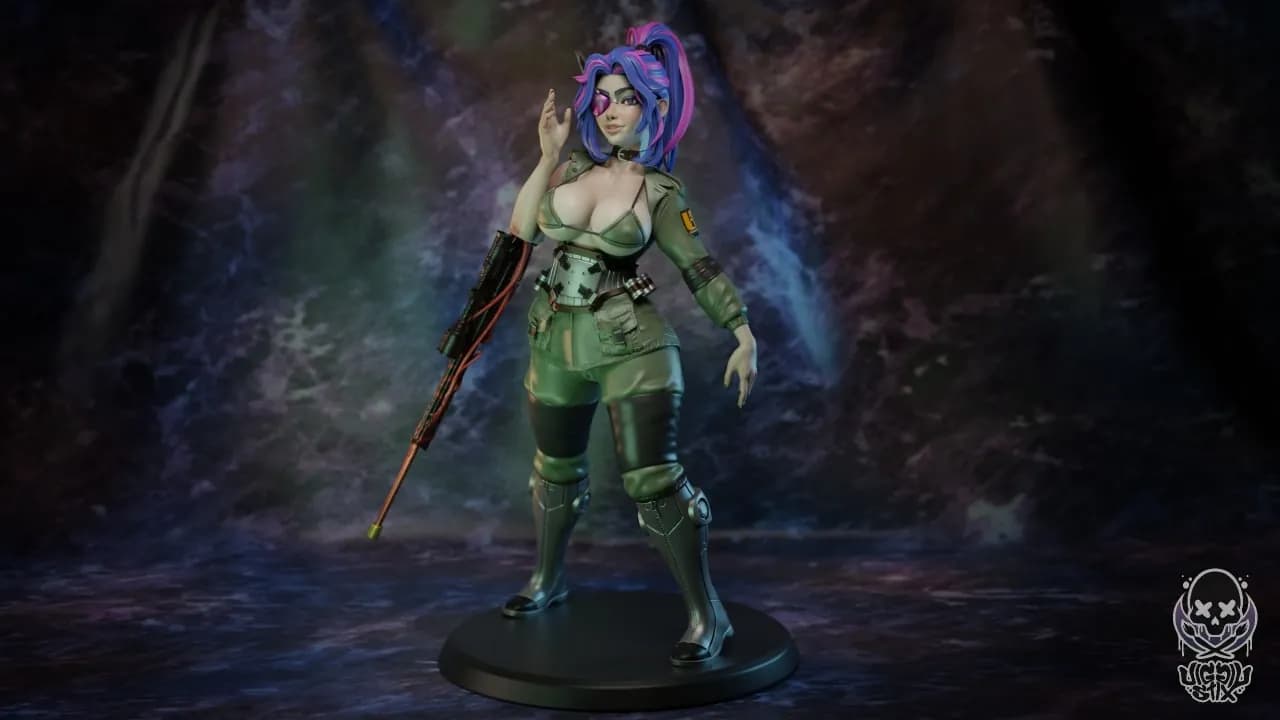STL - figura de francotirador femenina estilo anime render 2