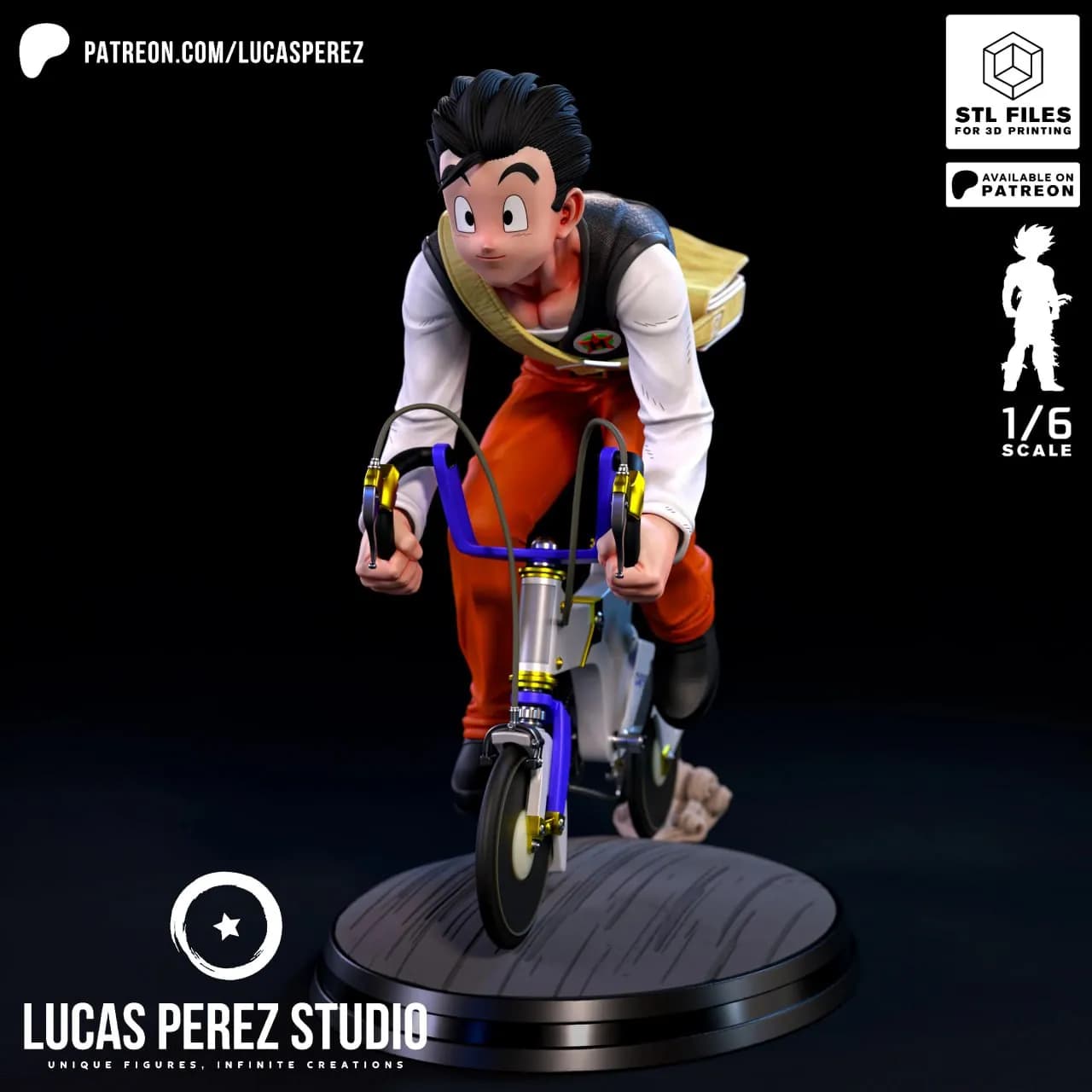 STL - Figura de Gohan montando bicicleta render 1