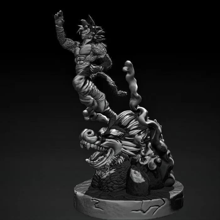 STL - Figura de Goku Super Saiyan 4 con Dragón render 1