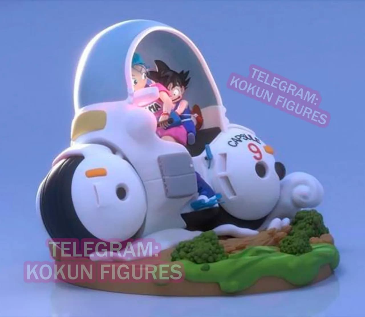 STL - Figura de Goku y Bulma en cápsula render 1