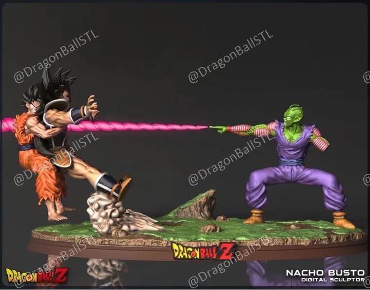STL - Figura de Goku y Piccolo en batalla render 1