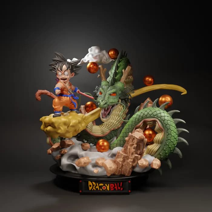 STL - Figura de Goku y Shenron en Dragon Ball render 1