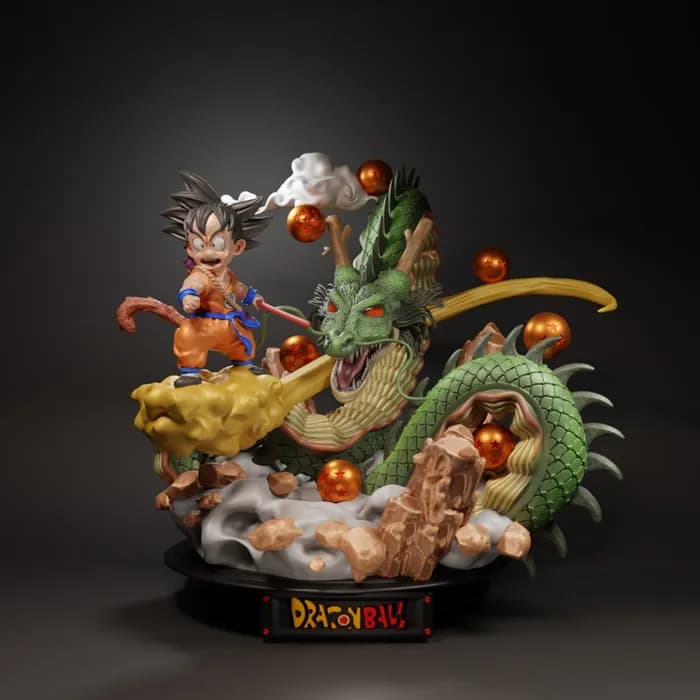 STL - Figura de Goku y Shenron en Dragon Ball render 2
