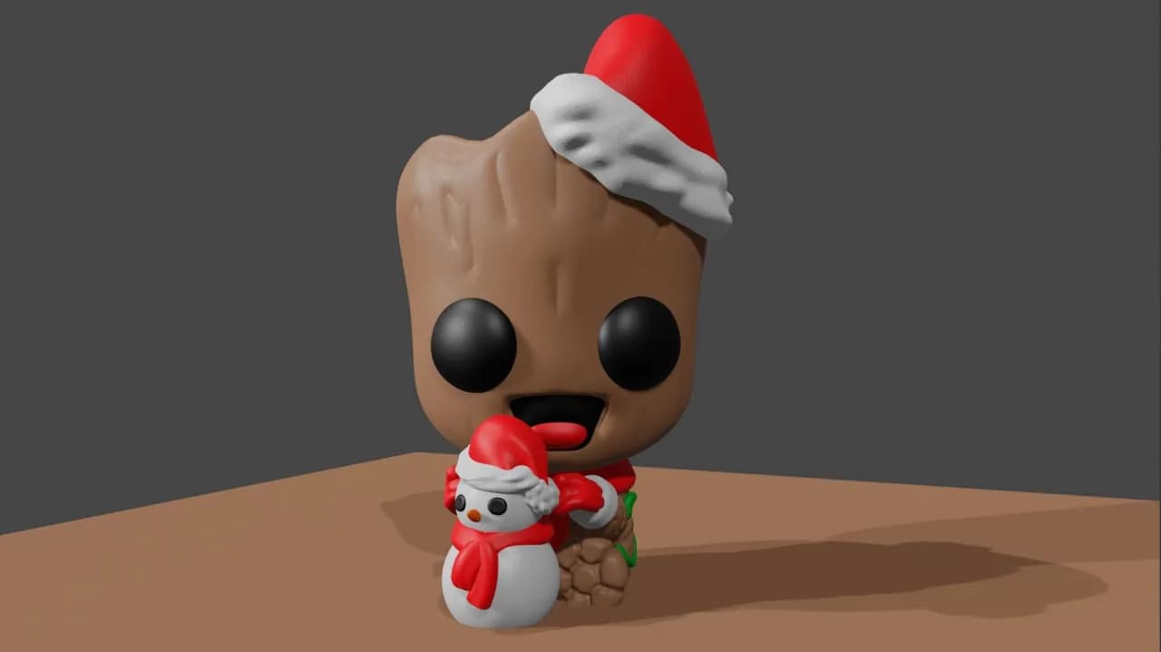 STL - Christmas Groot Figure with Snowman