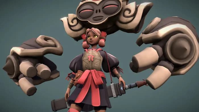 STL - Figura de guerrera con armadura de mono render 1