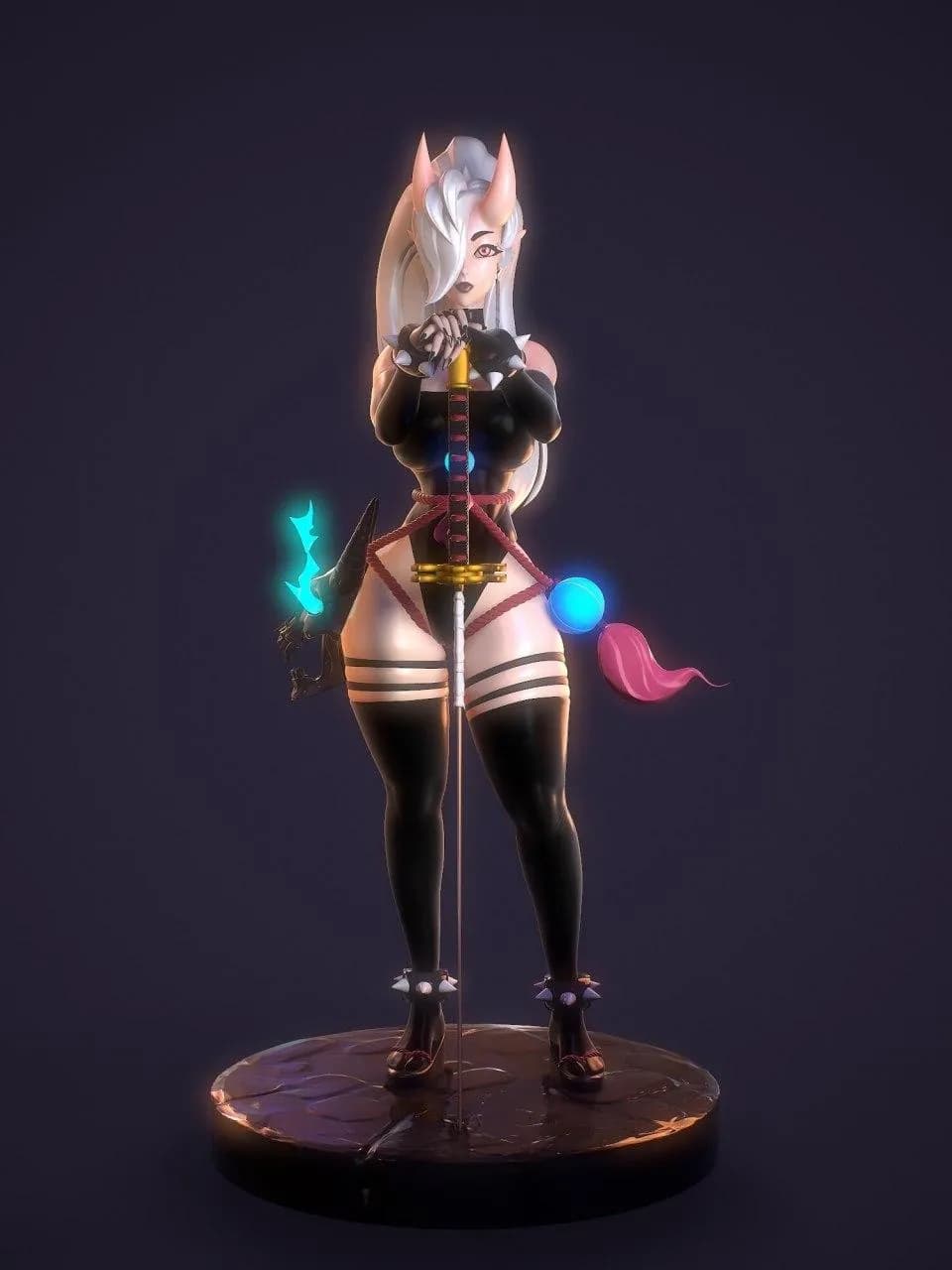 STL - Figura de guerrera demonio con espada render 1