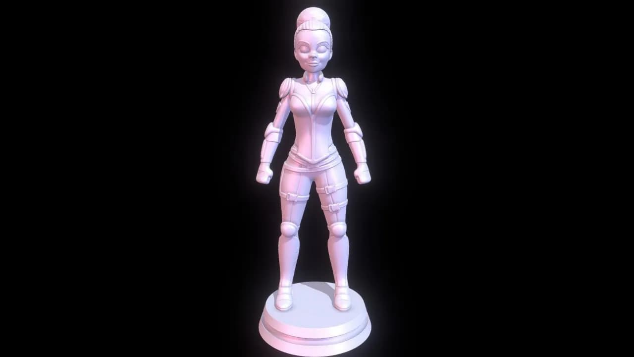 STL - Figura de guerrera estilo cyberpunk render 1