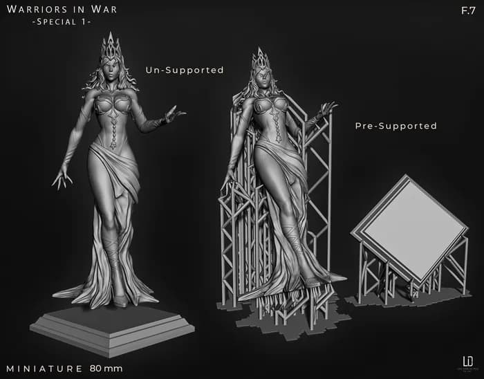 STL - Figura de guerrera élfica con corona render 3