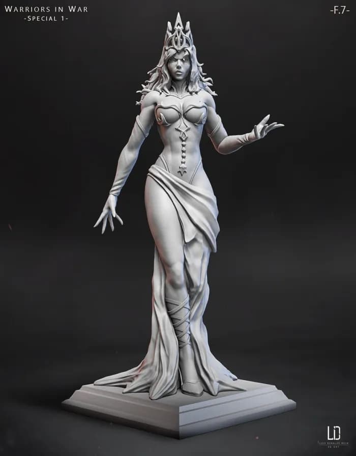 STL - Figura de guerrera élfica con corona render 4
