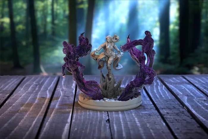 STL - Elf warrior woman figure with purple energy