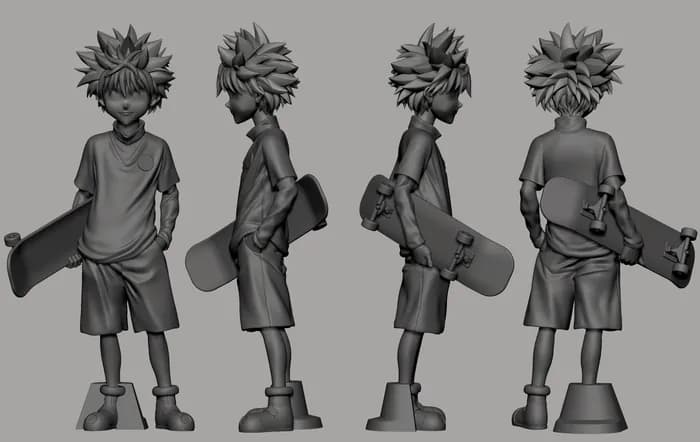 STL - Figura de Killua Zoldyck con patineta render 2