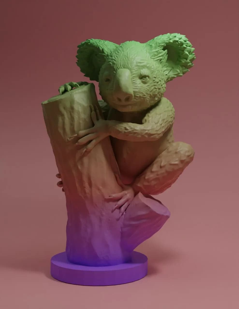 STL - Figura de Koala abrazando un tronco render 1