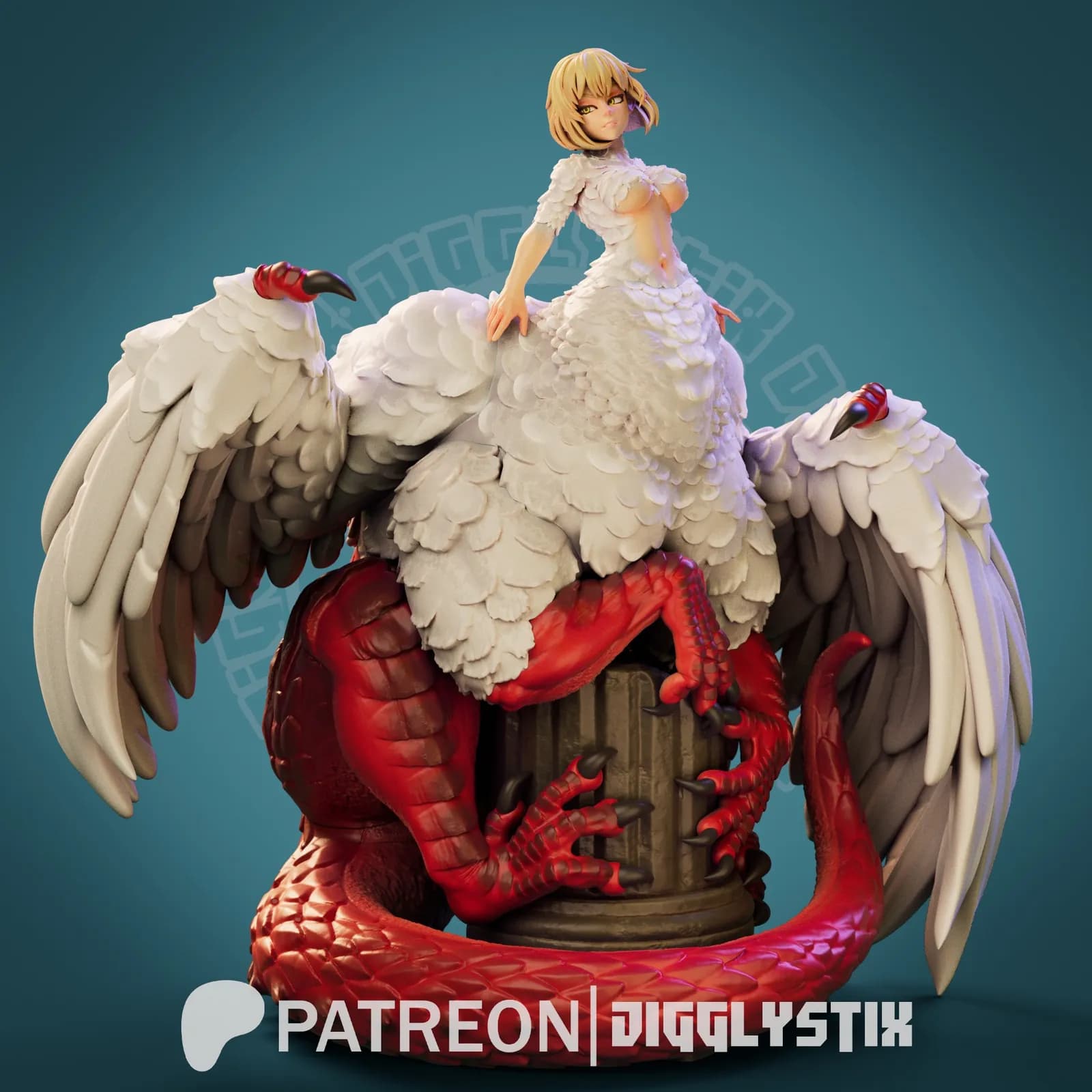 STL - Lamia Figure with Bird Wings and Dragon Body