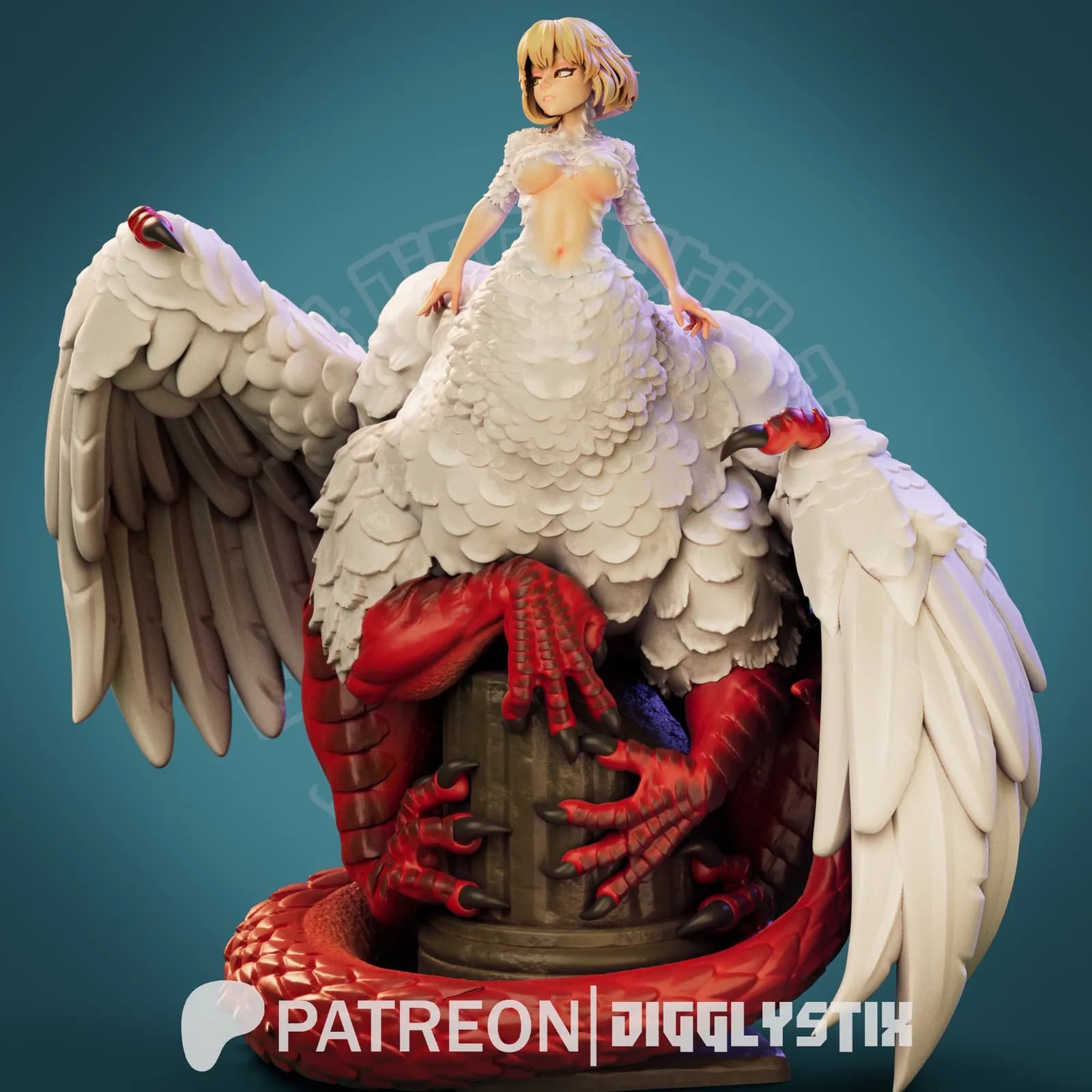STL - Figura de Lamia con alas de ave y cuerpo de dragón render 2