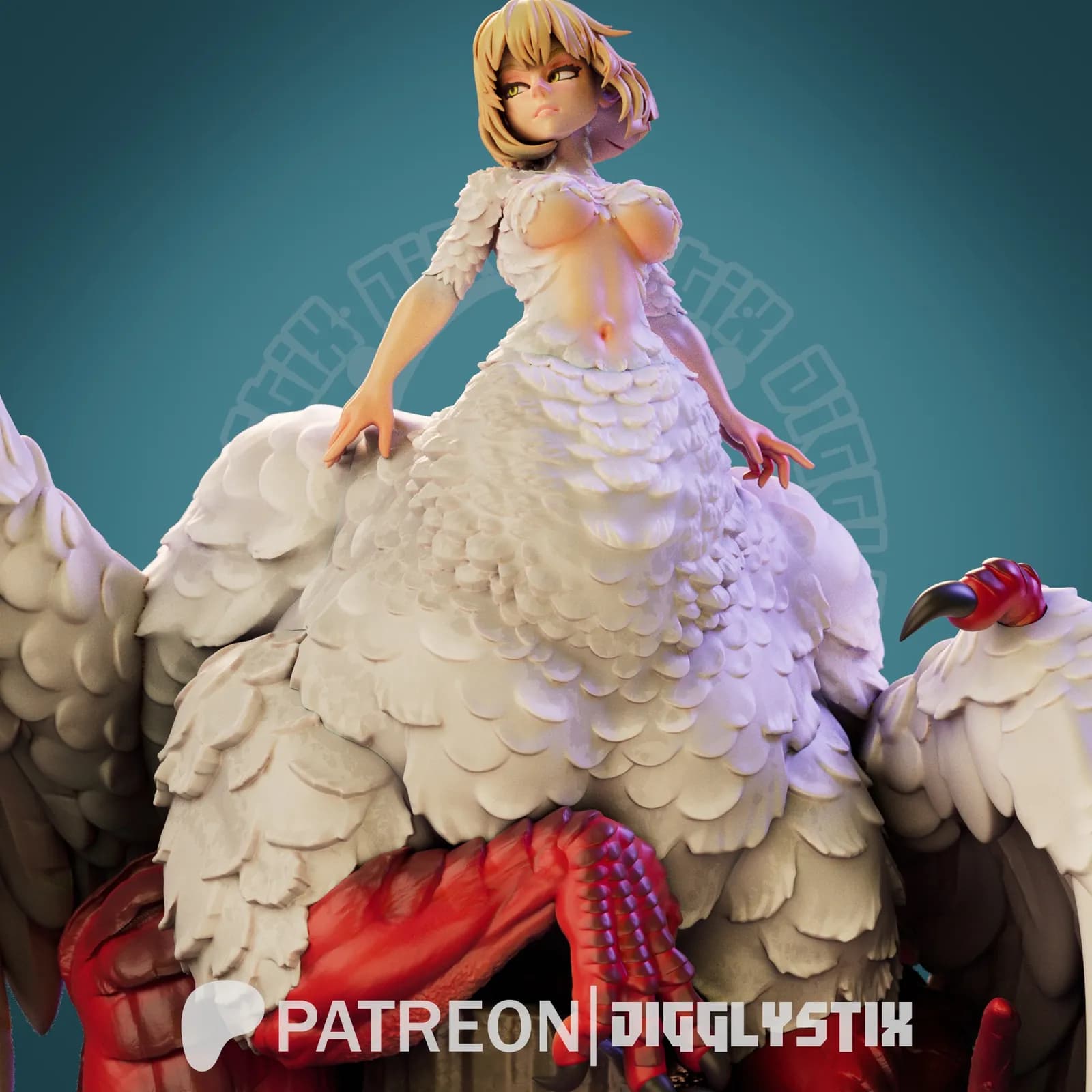 STL - Figura de Lamia con alas de ave y cuerpo de dragón render 4