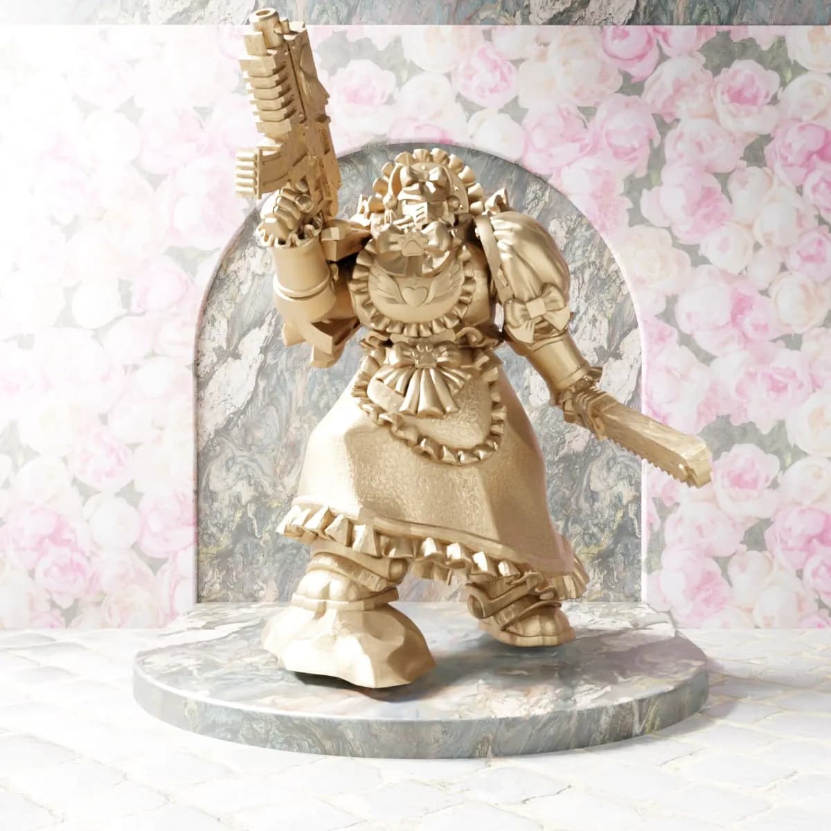STL - Figura de Maid Marine con Arma dorada render 1