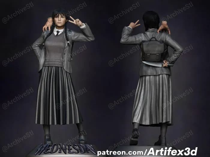 STL - Figura de Miércoles Addams estilo gótico render 2