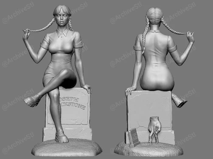 STL - Figura de Miércoles Addams estilo gótico render 3