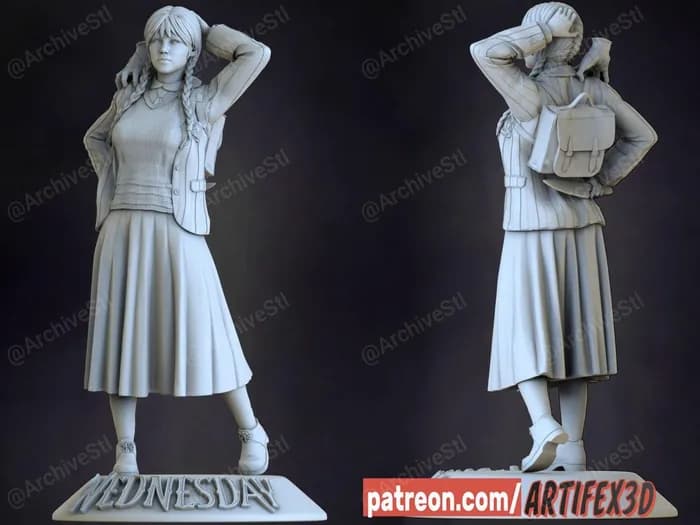 STL - Figura de Miércoles Addams estilo gótico render 4