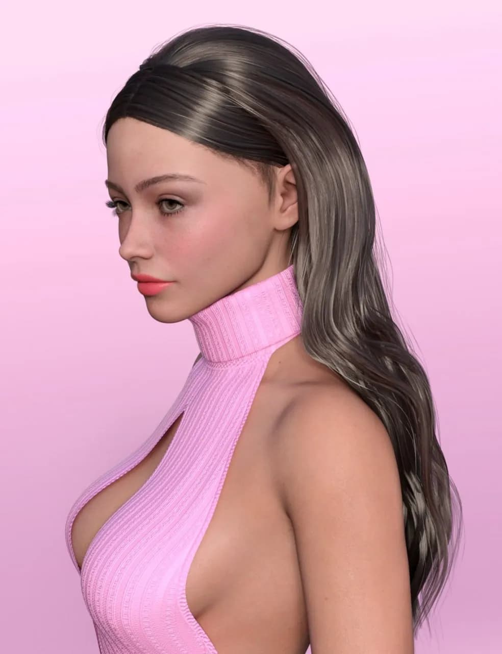 STL - Woman figure with long hair and pink sweater