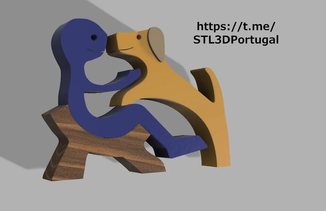 STL - Figura de persona y perro en banco render 1