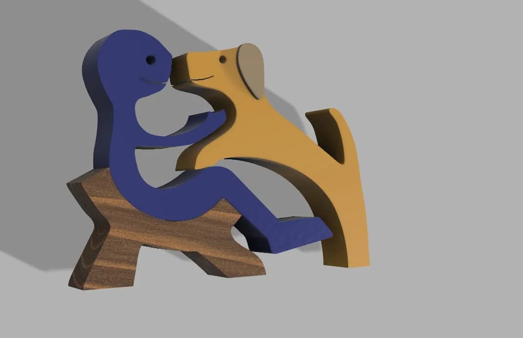 STL - Figura de persona y perro en banco render 2