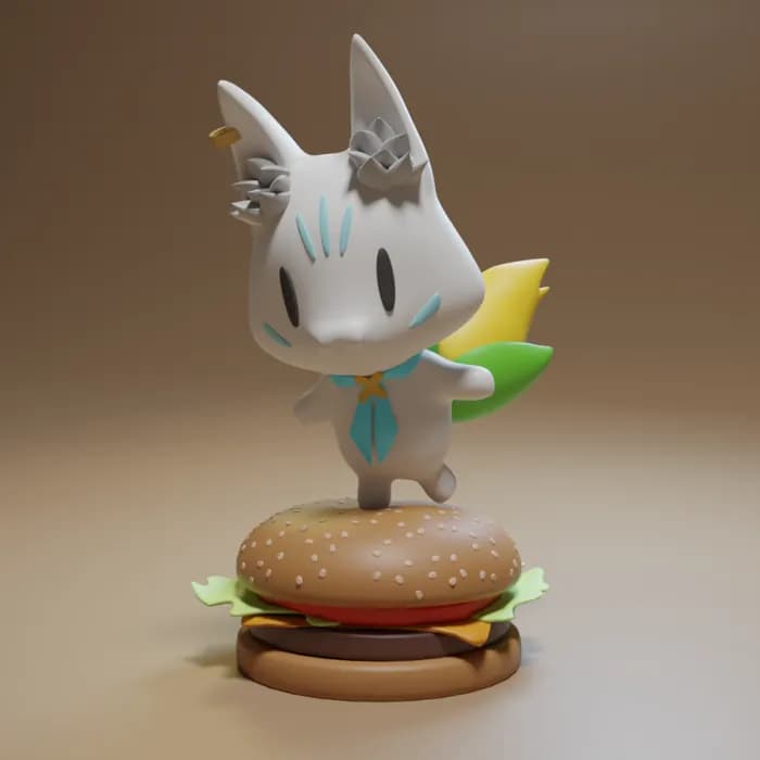STL - Figura de personaje Fubuki sobre hamburguesa render 1