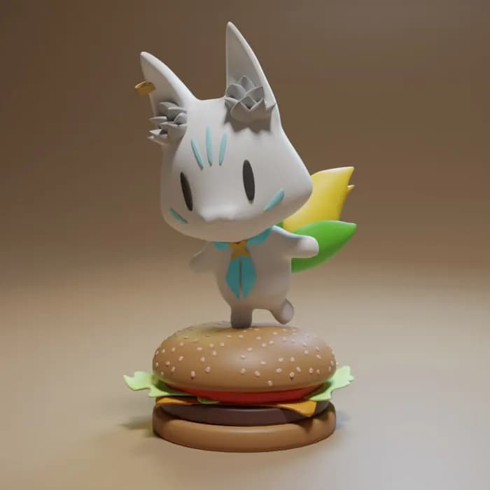 STL - Figura de personaje Fubuki sobre hamburguesa render 2