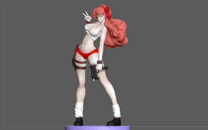 STL - Figura de personaje lunch dragon ball con arma render 1