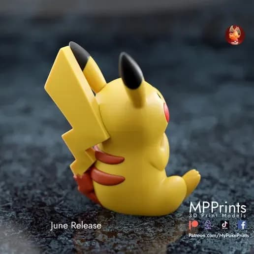 STL - Figura de Pikachu sentado render 2
