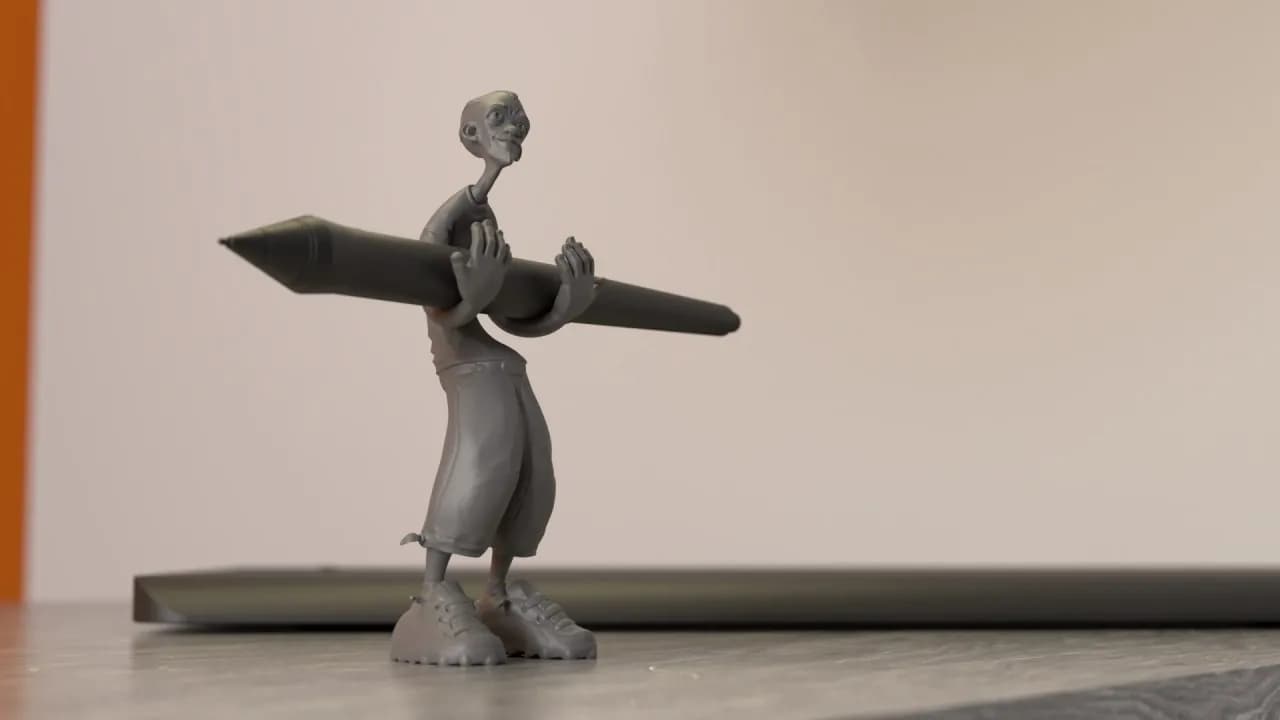 STL - Figura de portalápices de personaje con bolígrafo render 1