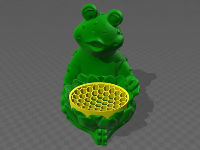STL - Figura de rana con plato decorativo render 2