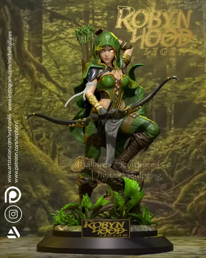 STL - Figura de Robin Hood estilo fantasía render 1