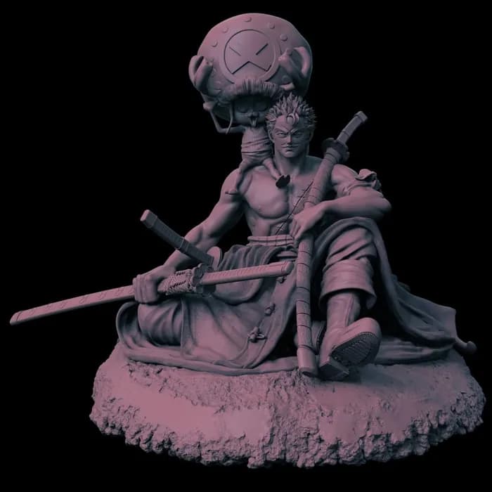 STL - Figura de Roronoa Zoro con Chopper render 1