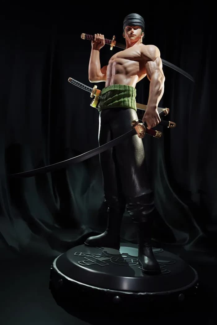 STL - Figura de Roronoa Zoro con Tres Espadas render 2