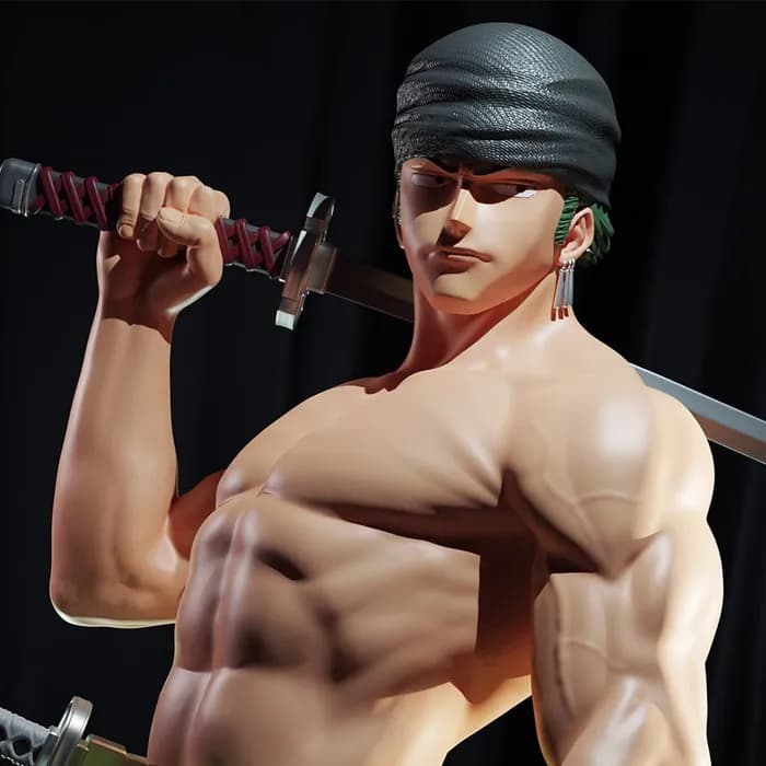 STL - Figura de Roronoa Zoro con Tres Espadas render 5