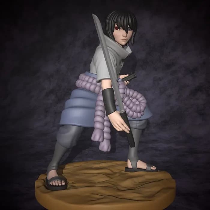 STL - Figura de Sasuke Uchiha con katana render 1