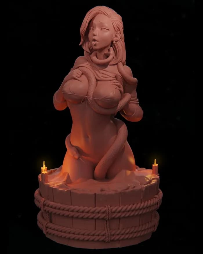 STL - Figura de Sirena Atrapada por Serpiente render 1